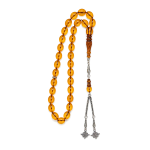 Transparante Tasbeeh – Amberkleur & Zilver