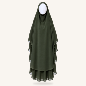 Khimaar Olijfgroen – Şifon 3 Katlı