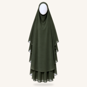 Khimaar Olijfgroen – Şifon 3 Katlı
