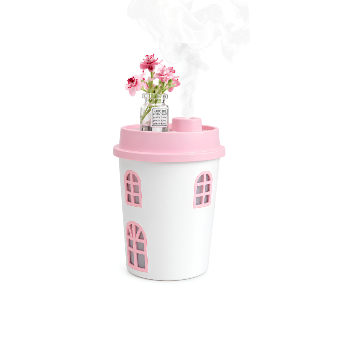 Bloemenhuis Aroma Diffuser & Luchtbevochtiger – Roze/Wit