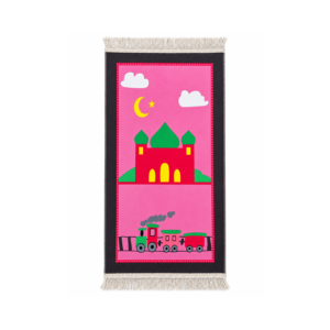 Kindergebedskleed Moskee & Trein – Roze/Zwart